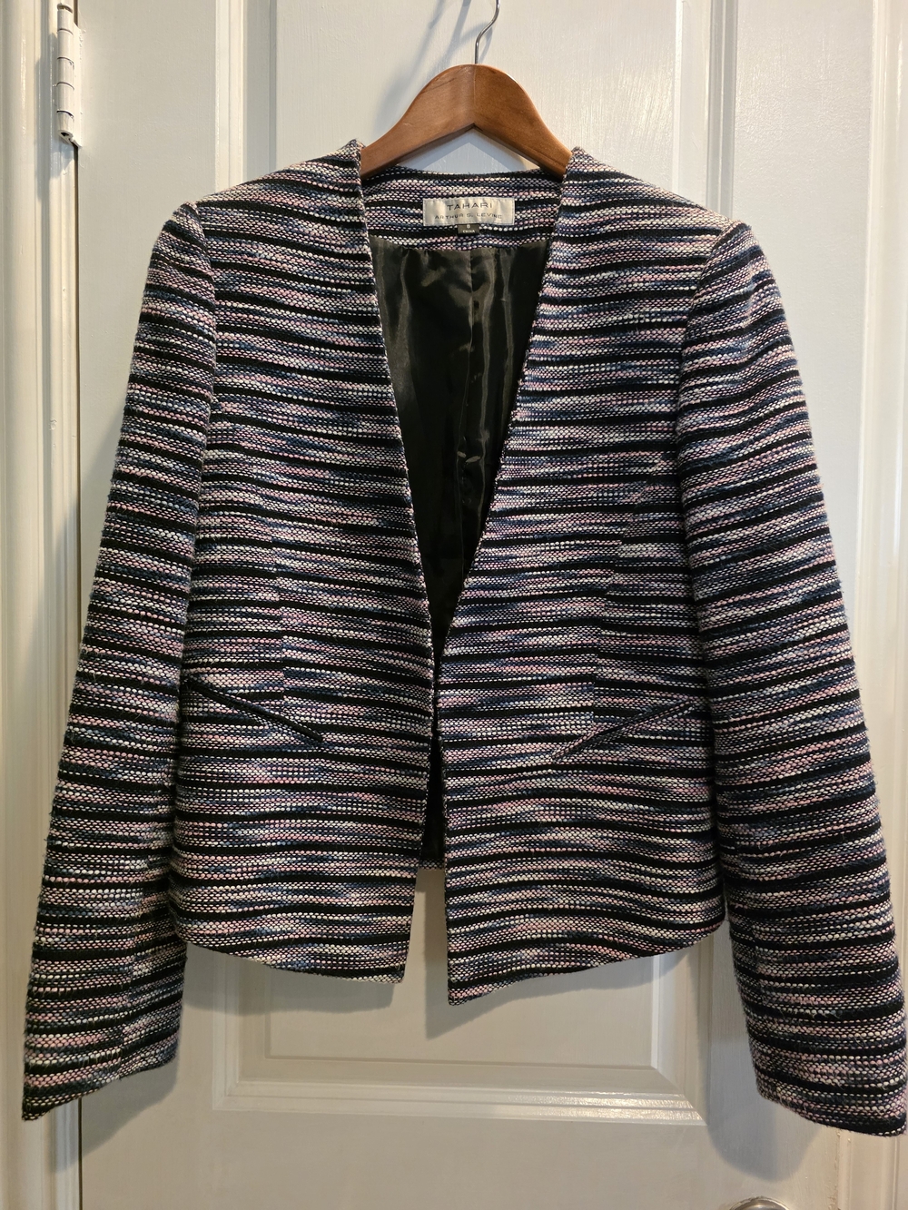 Tahari Striped Open-Front Jacket - Navy & Pink Sz 8